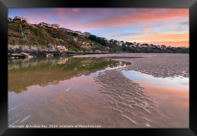 Sunrise reflections (The Gannel) Framed Print by Andrew Ray
