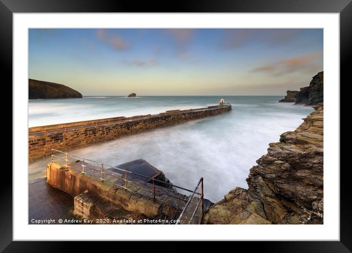 Portreath Pier at sunrise Framed Mounted Print by Andrew Ray