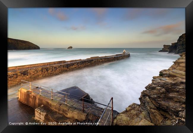 Portreath Pier at sunrise Framed Print by Andrew Ray