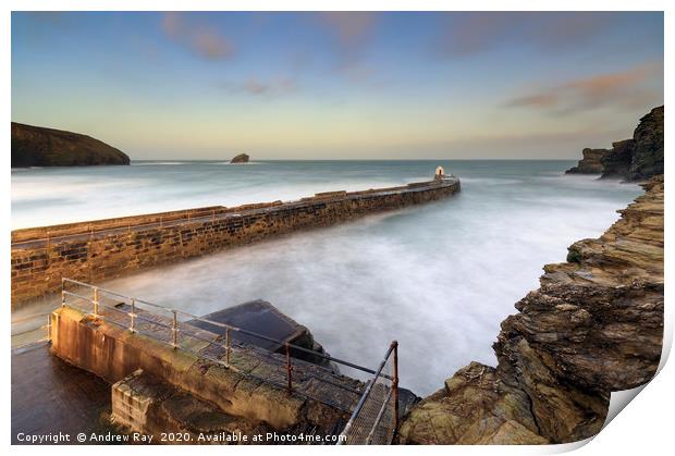 Portreath Pier at sunrise Print by Andrew Ray