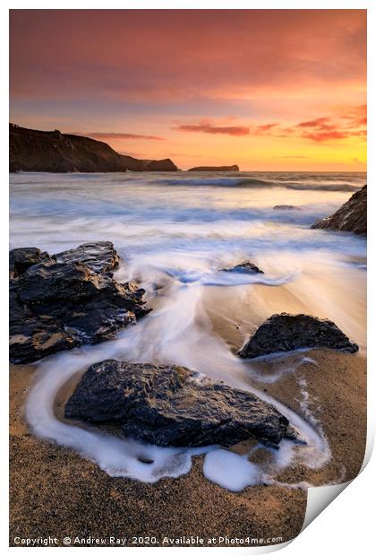 Polurrian Cove at sunset Print by Andrew Ray