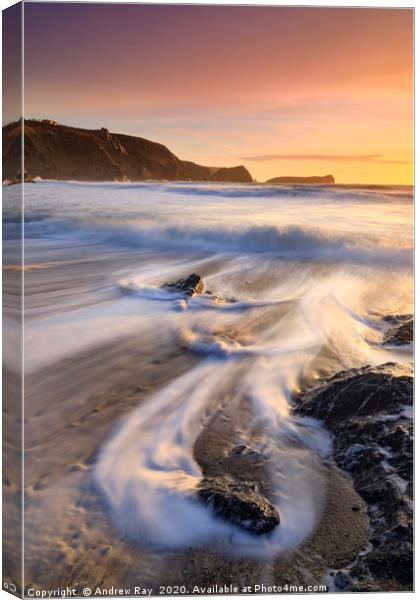 Wave pattern on Polurrian Cove Beach Canvas Print by Andrew Ray