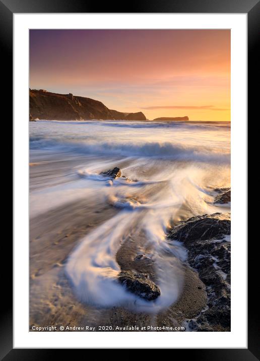 Wave pattern on Polurrian Cove Beach Framed Mounted Print by Andrew Ray