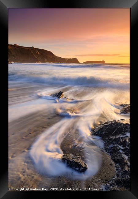 Wave pattern on Polurrian Cove Beach Framed Print by Andrew Ray
