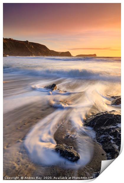 Wave pattern on Polurrian Cove Beach Print by Andrew Ray