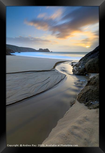 Early morning at Porthcurno Framed Print by Andrew Ray