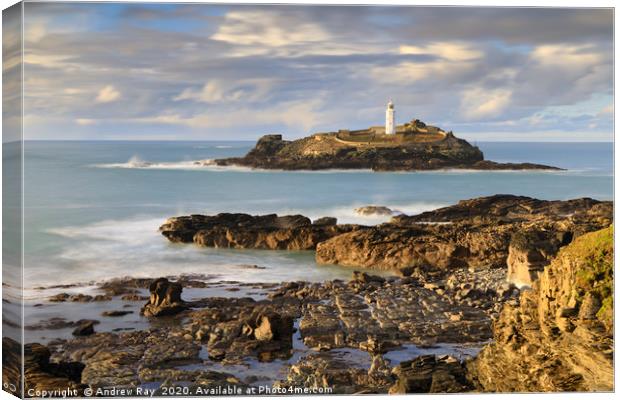 Low tide at Godrevy Canvas Print by Andrew Ray