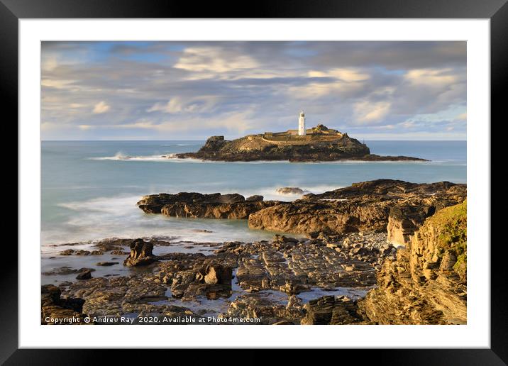 Low tide at Godrevy Framed Mounted Print by Andrew Ray