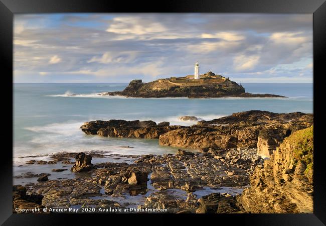Low tide at Godrevy Framed Print by Andrew Ray