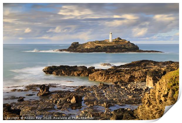 Low tide at Godrevy Print by Andrew Ray