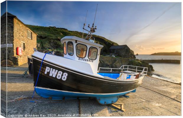 Boats on slipway (Mullion Cove) Canvas Print by Andrew Ray