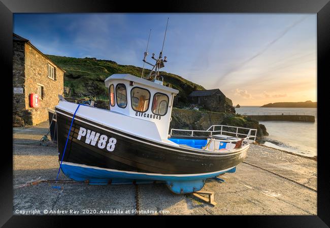 Boats on slipway (Mullion Cove) Framed Print by Andrew Ray