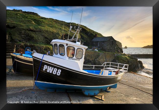 Late light at Mullion Cove Framed Print by Andrew Ray