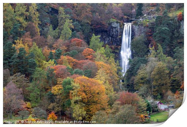 Autumn at Pistyll Rhaeadr Waterfall Print by Andrew Ray