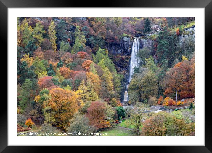 Autumnal trees at Pistyll Rhaeadr Framed Mounted Print by Andrew Ray