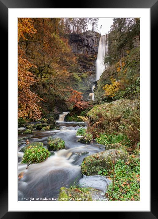 The Afron Rhaeadr under Pistyll Rhaeadr Framed Mounted Print by Andrew Ray