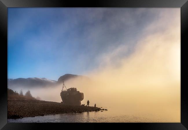 Ship Wreck at Sunrise with Ben Nevis Framed Print by John Finney