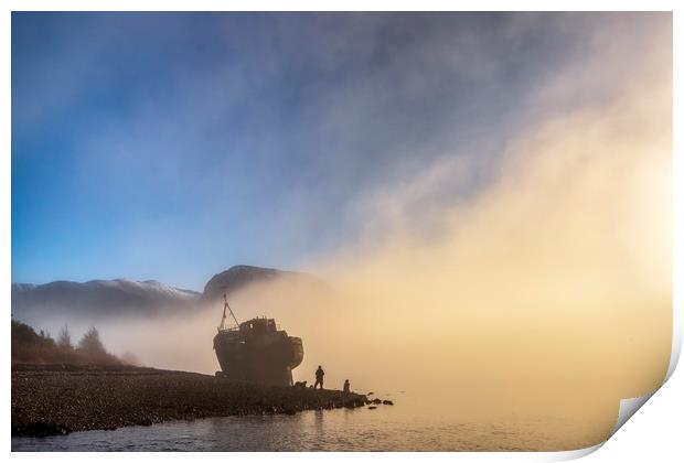 Ship Wreck at Sunrise with Ben Nevis Print by John Finney