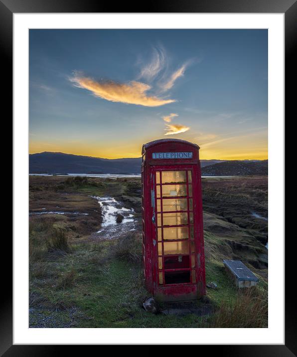 British Red Telephone Box Sunset Framed Mounted Print by John Finney