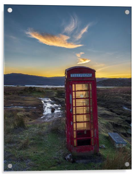 British Red Telephone Box Sunset Acrylic by John Finney