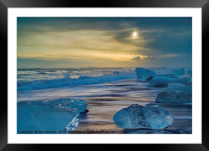 Ice blocks on the Beach at Jokulsarlon on the sout Framed Mounted Print by Nick Jenkins