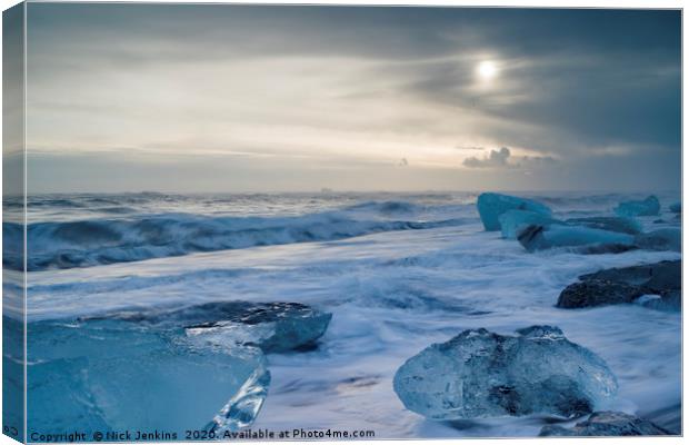 Ice Blocks on Jokulsarlon Beach Iceland  Canvas Print by Nick Jenkins