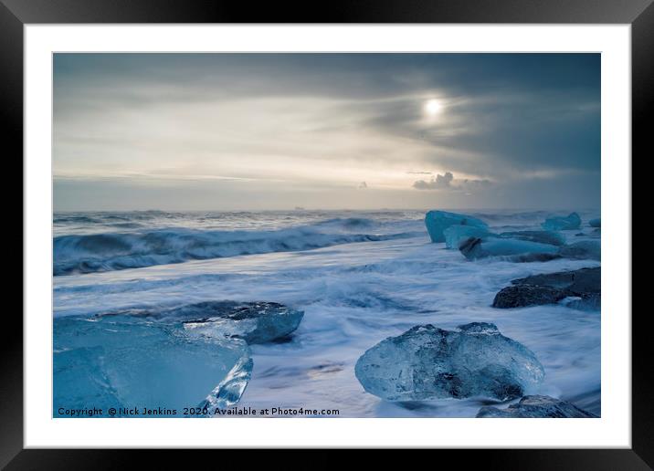 Ice Blocks on Jokulsarlon Beach Iceland  Framed Mounted Print by Nick Jenkins