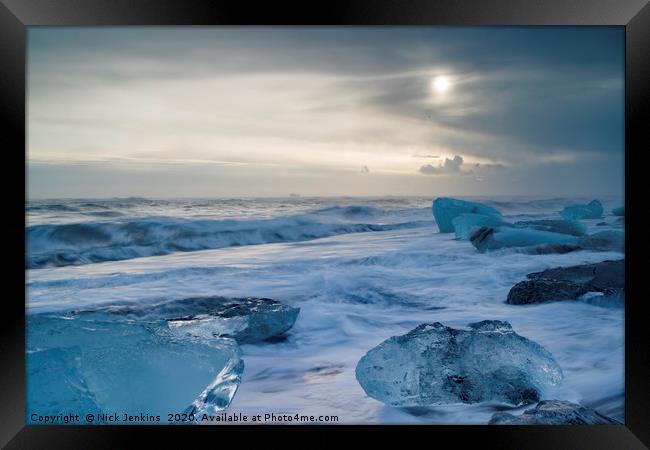 Ice Blocks on Jokulsarlon Beach Iceland  Framed Print by Nick Jenkins