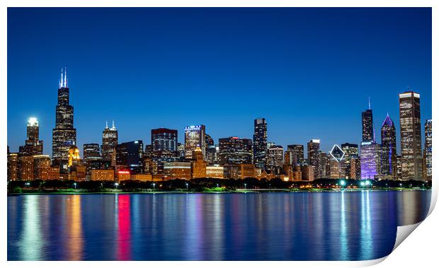 Amazing Chicago skyline in the evening - CHICAGO,  Print by Erik Lattwein