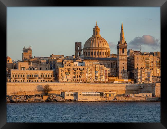 Typical and famous skyline of Valletta - the capit Framed Print by Erik Lattwein