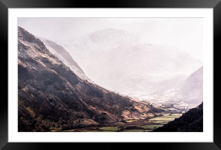 Snow Squalls over Seathwaite Framed Mounted Print by John Malley