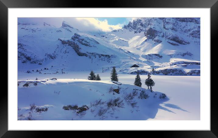 Beautiful sunny winter´s day in the alps with snow Framed Mounted Print by Erik Lattwein