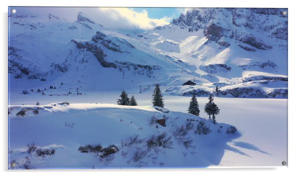 Beautiful sunny winter´s day in the alps with snow Acrylic by Erik Lattwein