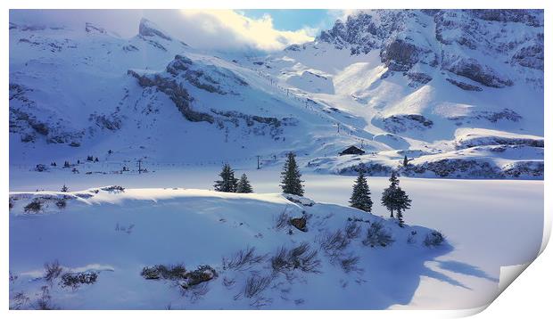 Beautiful sunny winter´s day in the alps with snow Print by Erik Lattwein