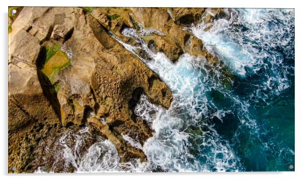 Wild Ocean water from above - Waves hitting the ro Acrylic by Erik Lattwein