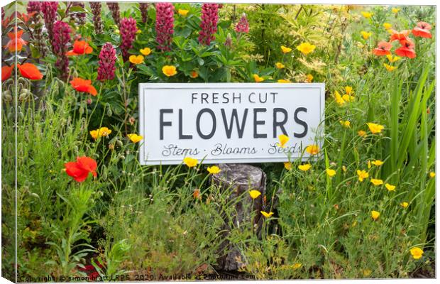 Garden flowers with fresh cut flower sign 0769 Canvas Print by Simon Bratt LRPS