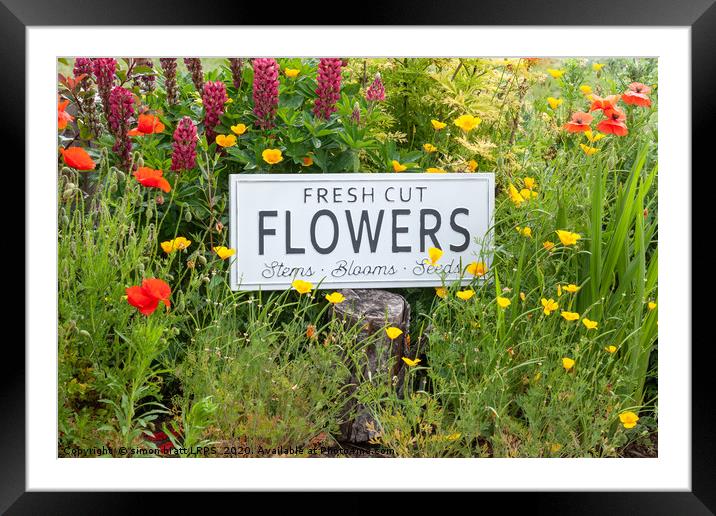 Garden flowers with fresh cut flower sign 0769 Framed Mounted Print by Simon Bratt LRPS