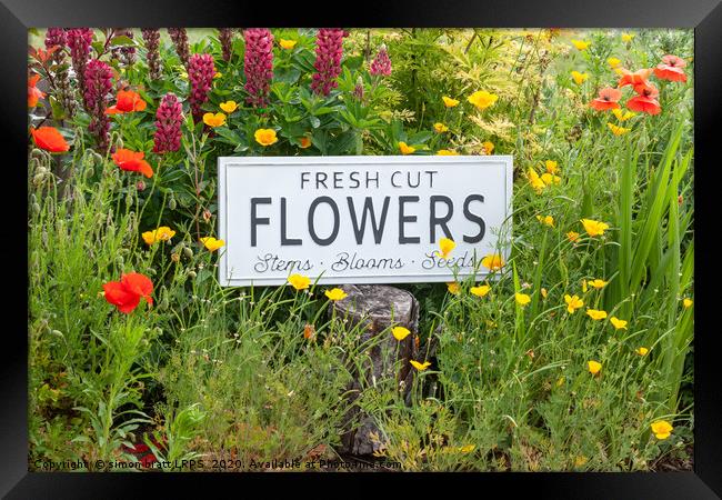 Garden flowers with fresh cut flower sign 0769 Framed Print by Simon Bratt LRPS