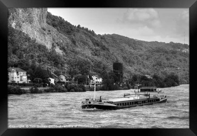 Barge on the Rhine - B&W Framed Print by Tom Gomez