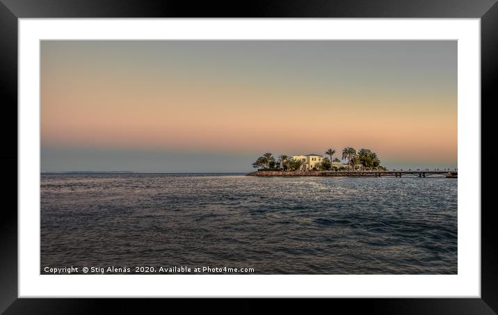 White Villa on a small island with palms and a bri Framed Mounted Print by Stig Alenäs