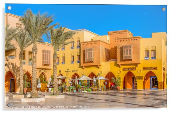 Egyptian piazza with colourful houses and a restau Acrylic by Stig Alenäs