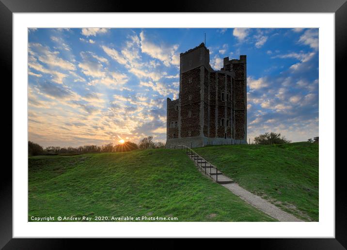Setting sun at Orford Castle Framed Mounted Print by Andrew Ray