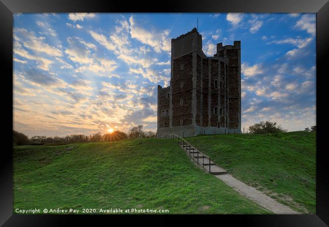 Setting sun at Orford Castle Framed Print by Andrew Ray