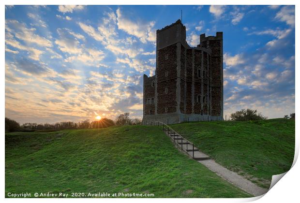 Setting sun at Orford Castle Print by Andrew Ray