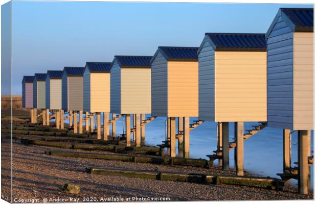 Osea beach huts Canvas Print by Andrew Ray