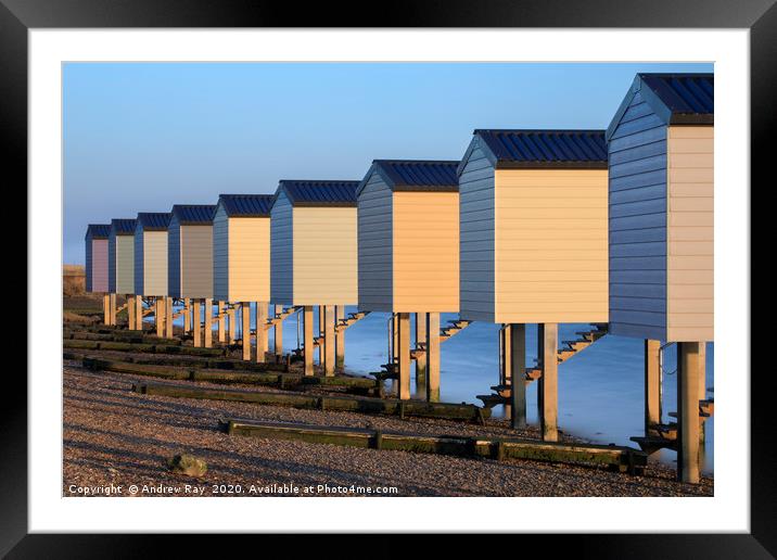 Osea beach huts Framed Mounted Print by Andrew Ray