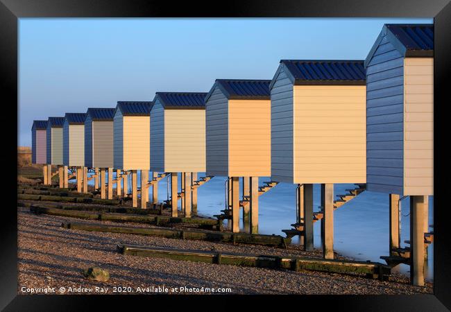 Osea beach huts Framed Print by Andrew Ray