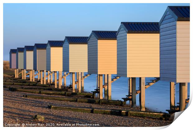 Osea beach huts Print by Andrew Ray