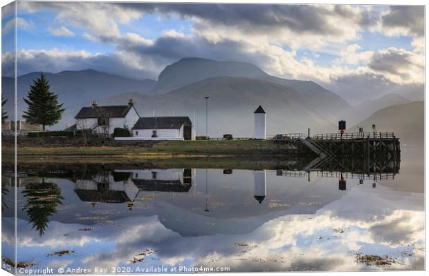 Reflections at Corpach Canvas Print by Andrew Ray