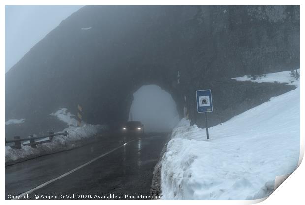 Driving by the rock tunnel in Serra da Estrela Print by Angelo DeVal